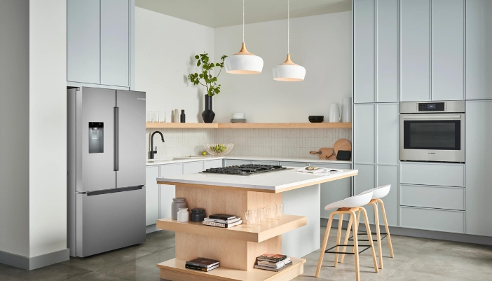 A kitchen featuring the Bosch 100 series refrigerator