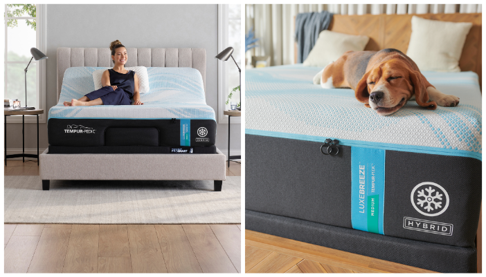 woman and dog enjoying a tempur-pedic mattress