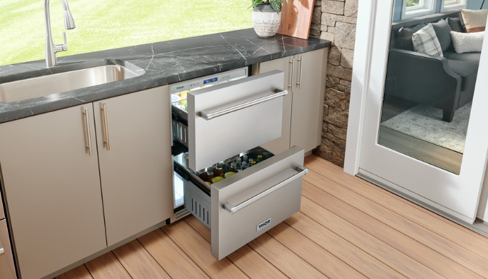 luxury outdoor kitchen featuring THOR refrigerator drawer