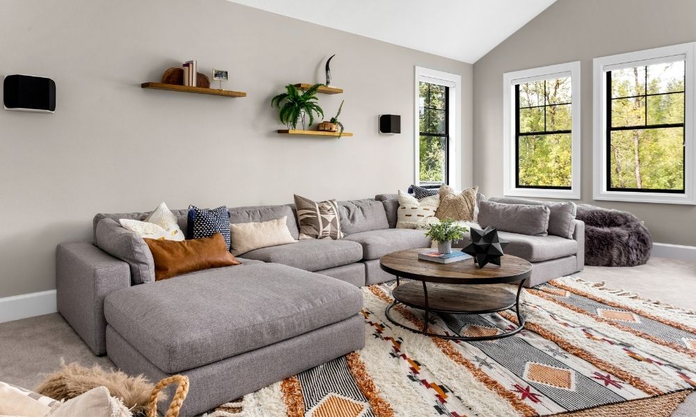 grey u shape sectional in a contemporary living room