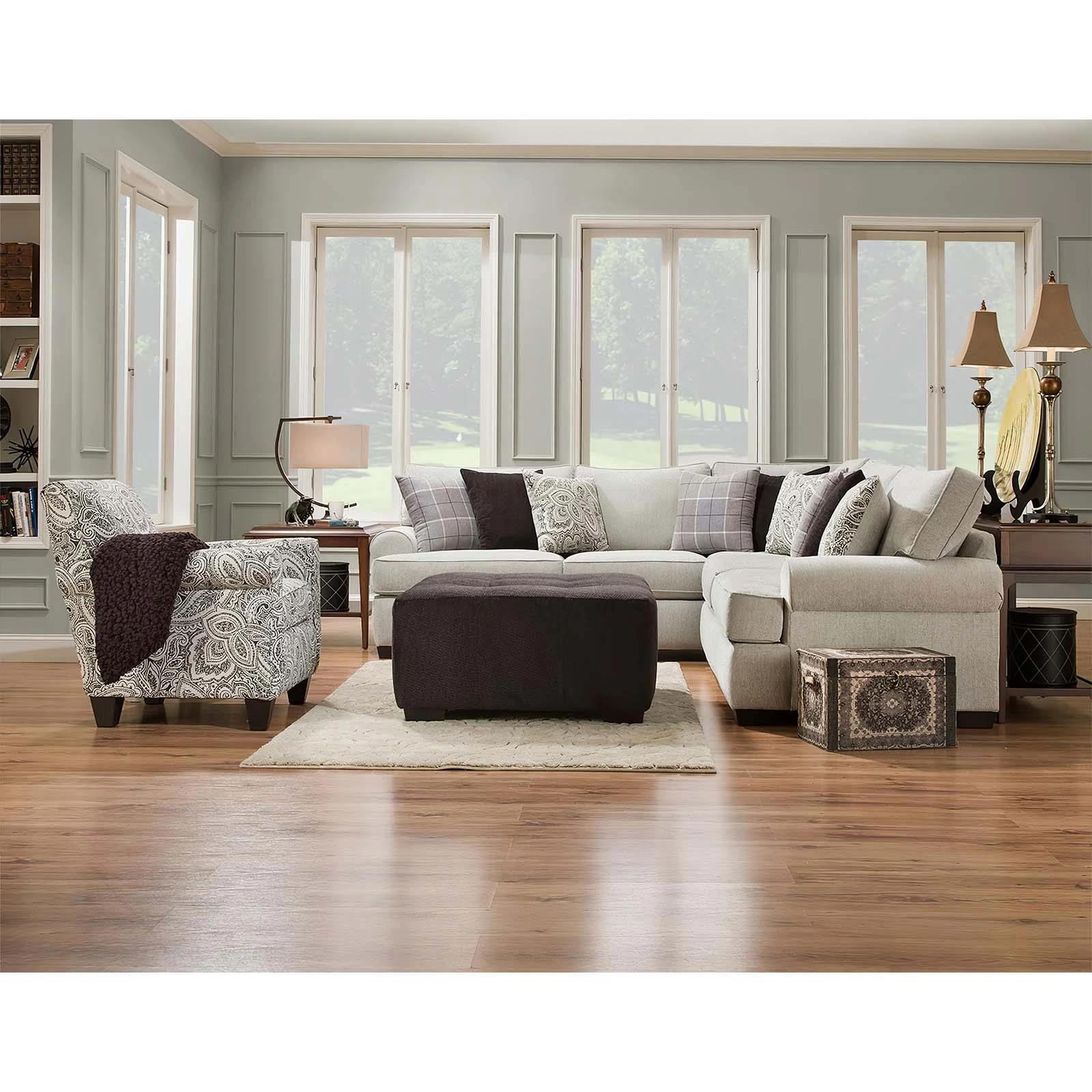 The Corinthian Furniture Griffin 2-piece L-shaped sectional in a living room 