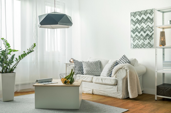light living room with a small sofa and coffee table