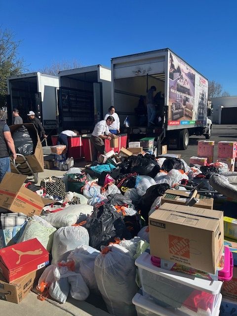 Volunteers organize donations for those affected by the LA wildfires