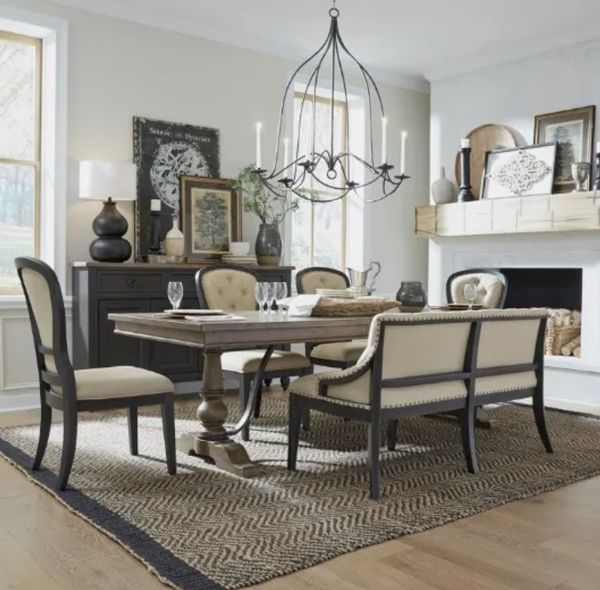 Liberty Americana Farmhouse 6-Piece Beige/Dusty Taupe Trestle Dining Table Set
