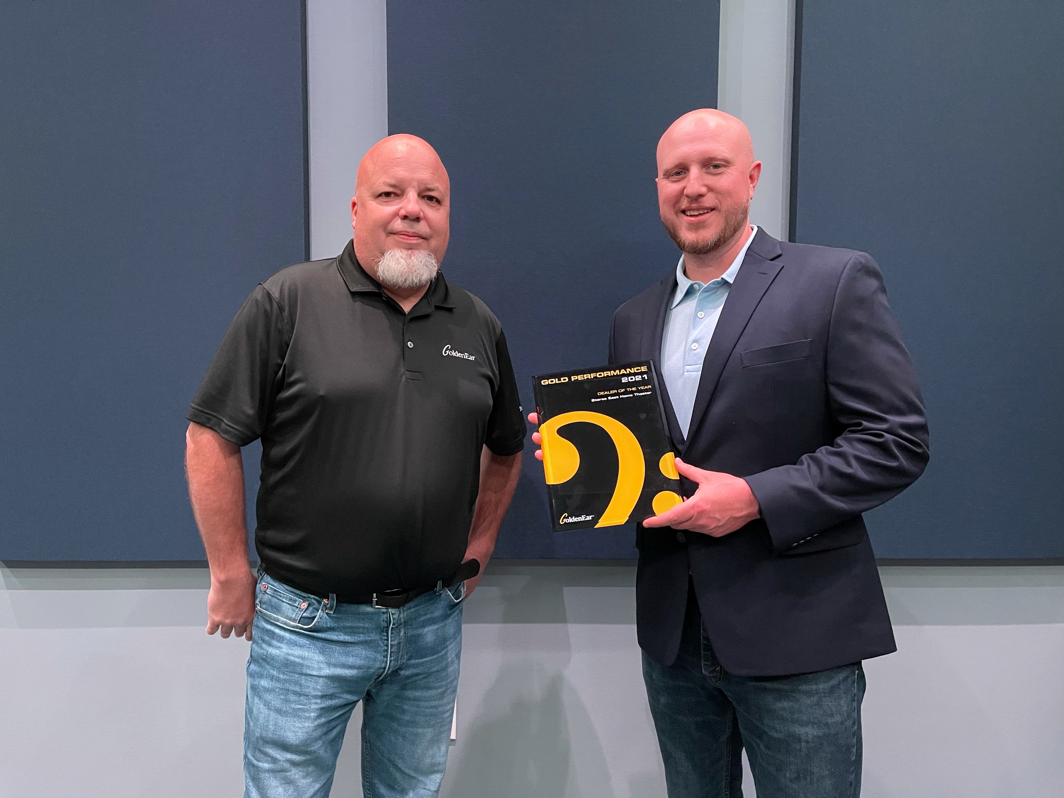 David Penrod Presents GoldenEar Dealer of the Year award to Dan Green of Stereo East GoldenEar Dealer of the Year award being presented to Stereo East