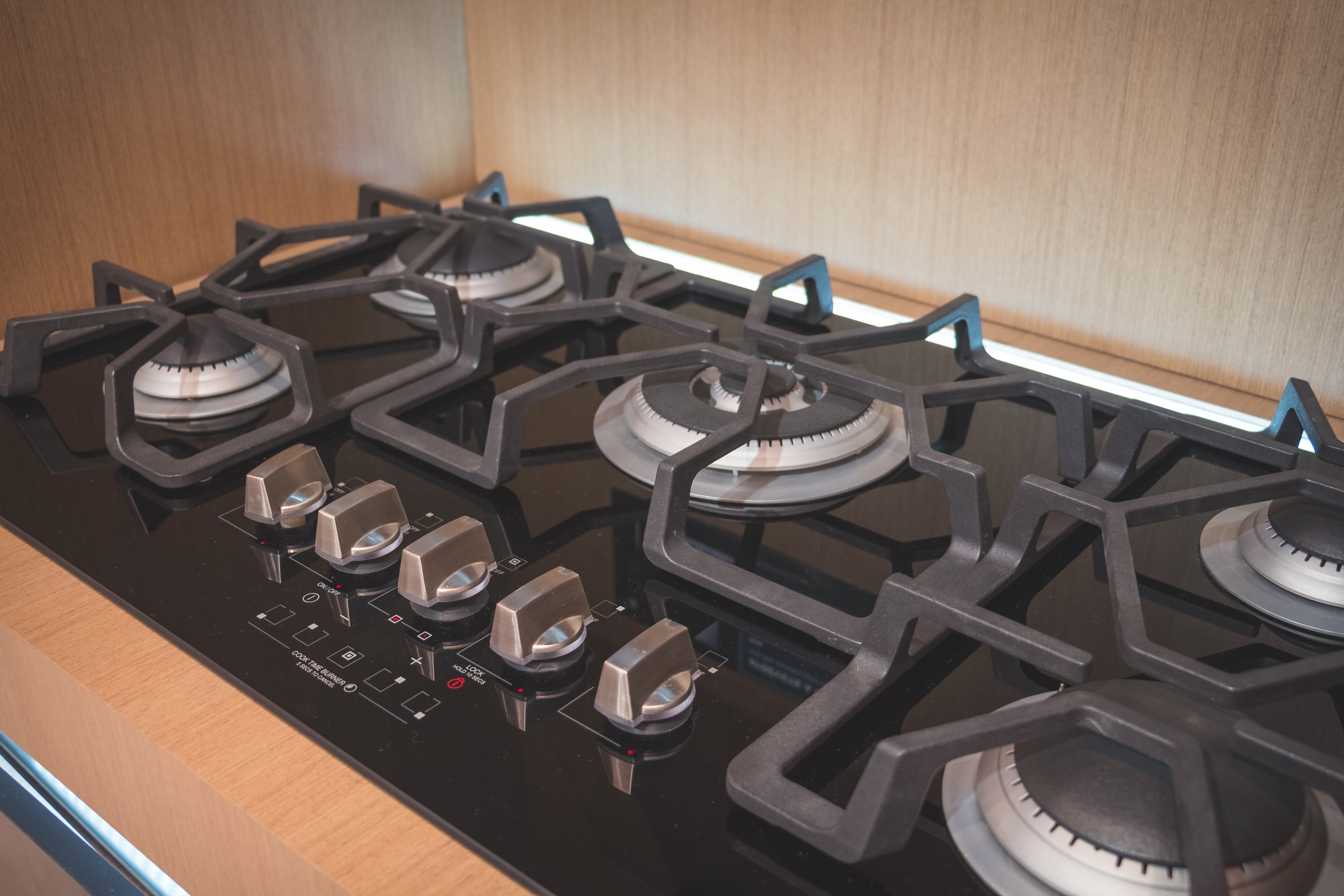 Close up of a gas cooktop