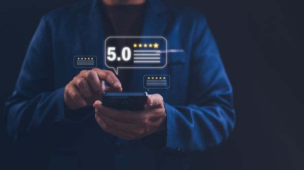 A graphic of multiple 5-star ratings from a smartphone 