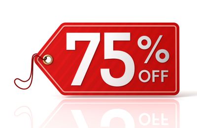 A graphic of a red 75% clearance tag