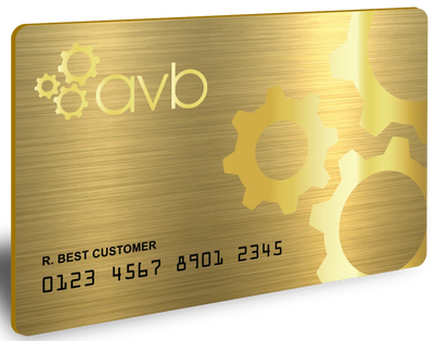 A graphic of a gold AVB credit card 