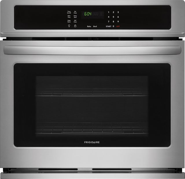 Stock photo of a stainless steel Frigidaire brand wall oven.