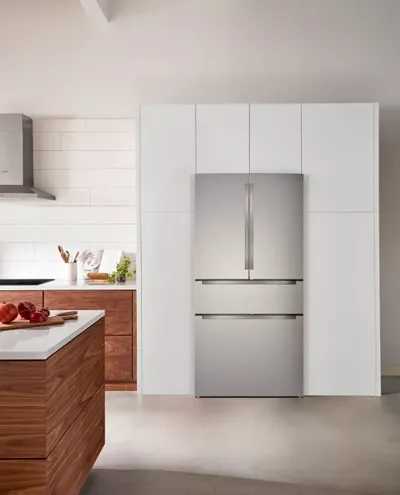Credit: Bosch A Bosch counter depth refrigerator in a kitchen