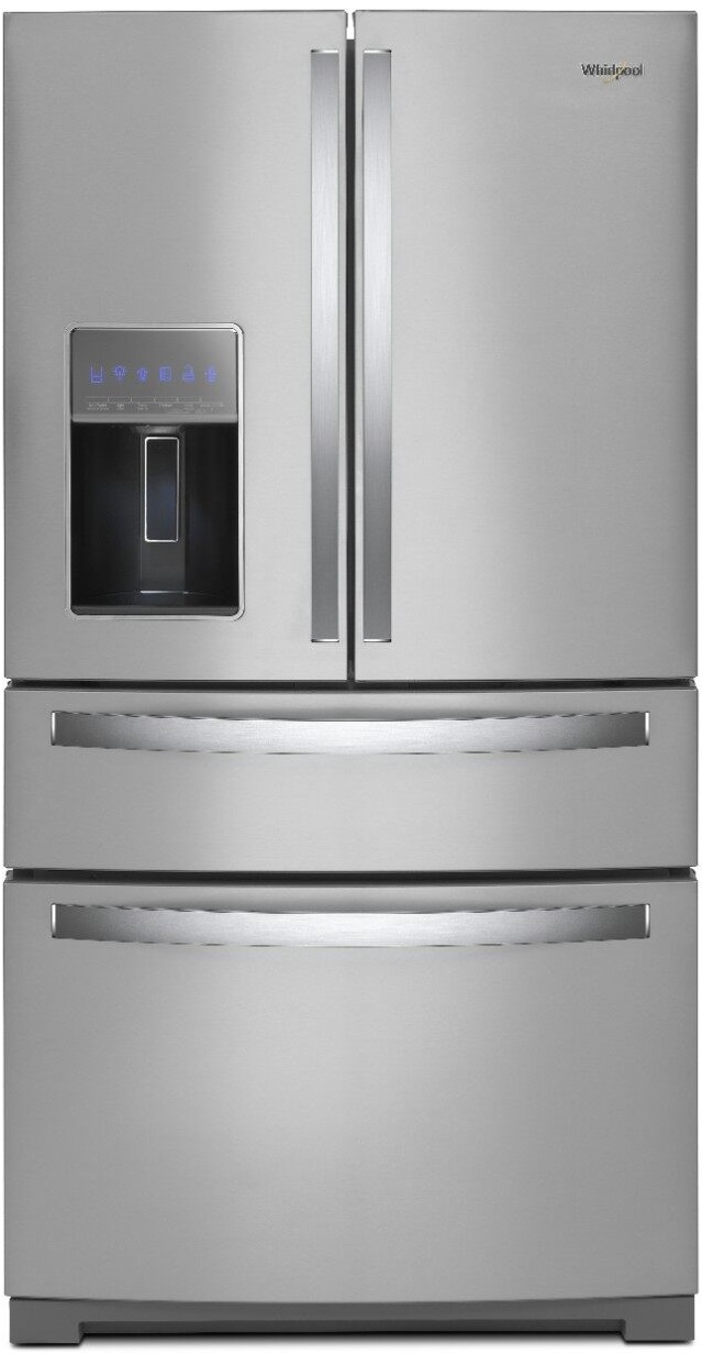 steel colored French door refrigerator with bottom freezer 