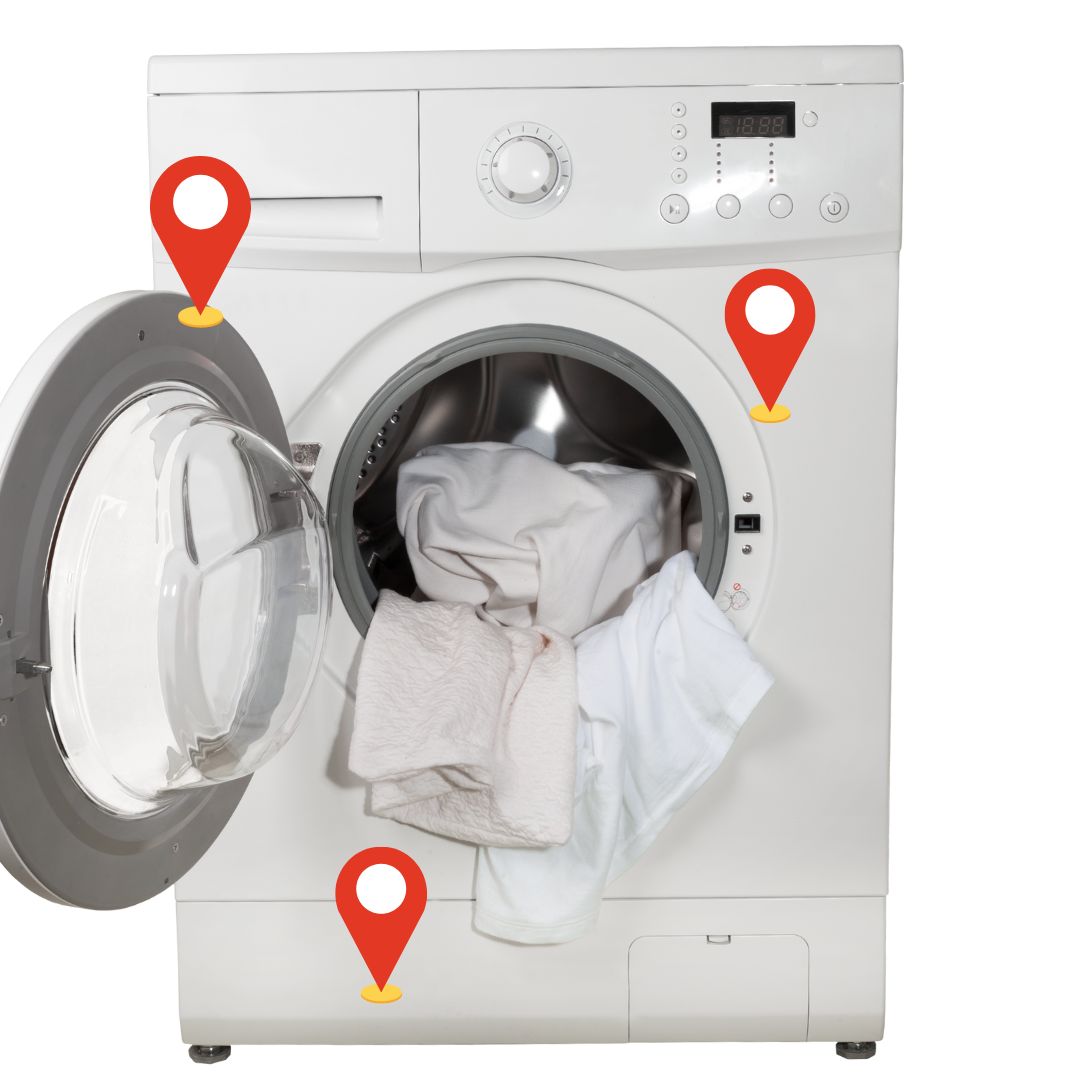 Graphic indicating where to find the model number for a front load washer