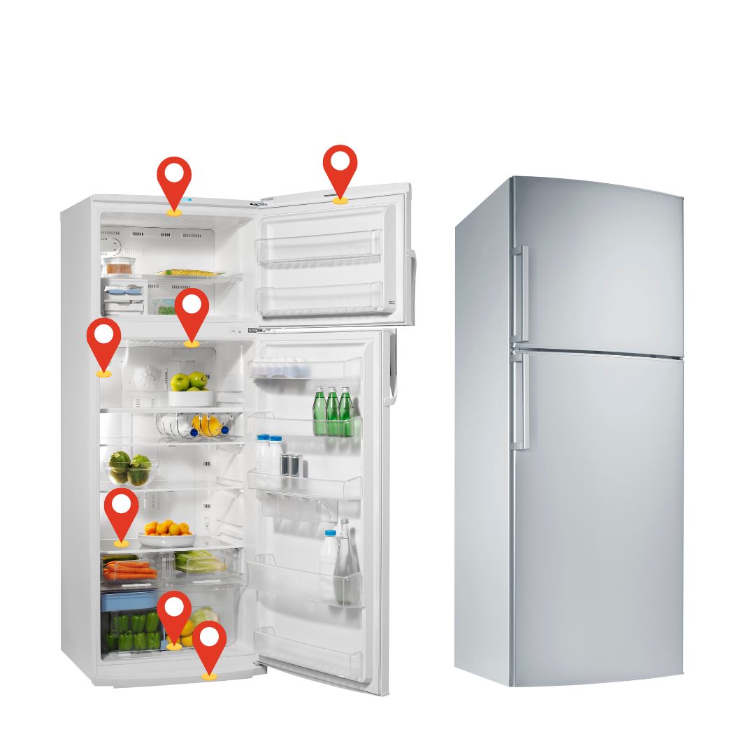Graphic showing where to find the model number inside a refrigerator