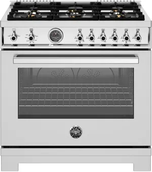 Front view of the Bertazzoni Professional Series PRO366BCFGMXT 36” gas range