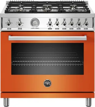Front view of the Bertazzoni Professional Series PROF366GASART orange range