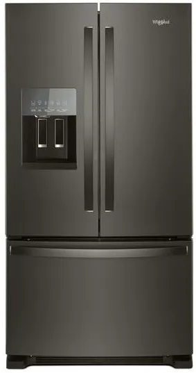Front view of Whirlpool Black stainless steel refrigerator 