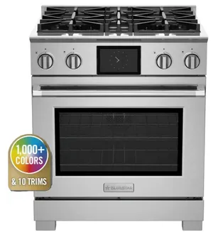 Front view of the BlueStar BSDF304BCF Custom Pro Style range 
