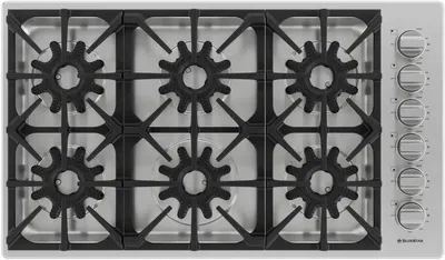 Overhead view of the BlueStar X-8 BSDCTX8366B gas cooktop 