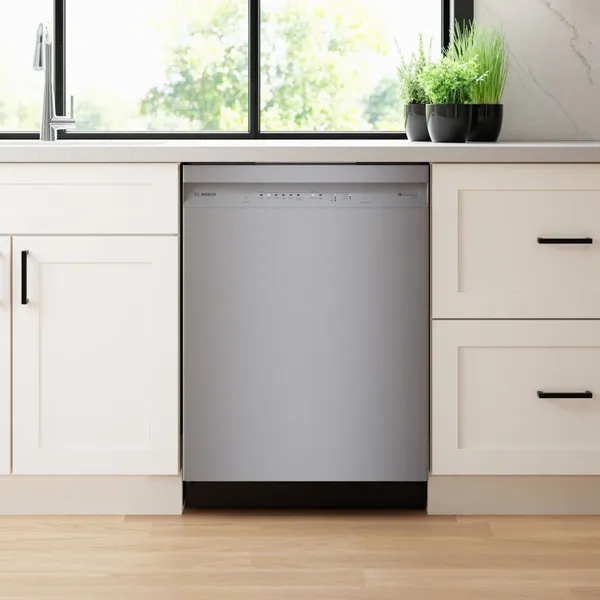 The Bosch 800 Series SHE4AEM5N dishwasher in a kitchen