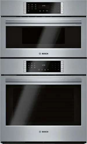 Front view of the Bosch 800 Series HBL8753UC microwave oven combo