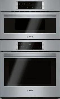 Front view of the Bosch HBL87M53UC combo wall oven