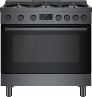 Credit: Bosch Front view of the Bosch 800 Series HGS8645UC black stainless steel range