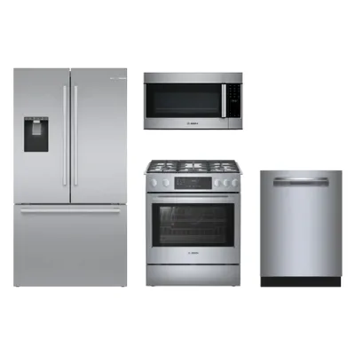 Front view of the Bosch BOS_B36CD50SNS_HGI8056UC_SHP78CM5N_HMV8054U appliance package