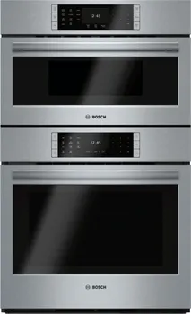 Front view of the Benchmark HBLP752UC combo wall oven