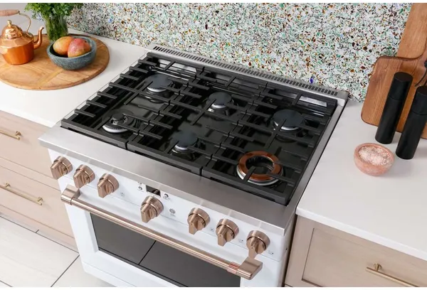 Overhead of a Cafe matte white gas range