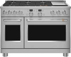 Front view of the Cafe C2Y486P2TS1 range 