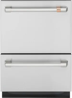 Front view of the Cafe CDD420P2TS1 double dishwasher drawer 