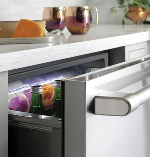 A close-up shot of the Cafe CDE06RP2NS1 drawer refrigerators