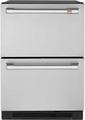 Front view of the Cafe CDE06RP2NS1 refrigerator drawers