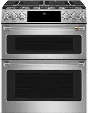 Credit: Cafe Front view of the Cafe CGS750P2MS1 double oven gas range