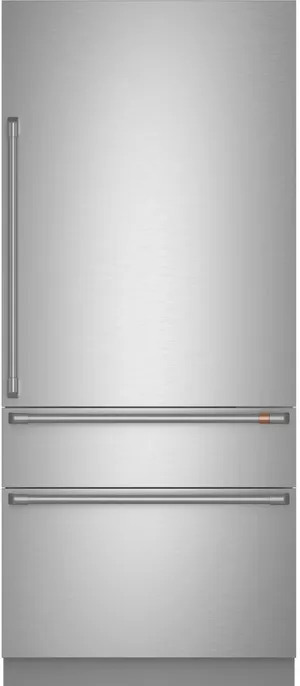 Front view of the Cafe CIC36RP2VS1 built-in bottom-freezer refrigerator