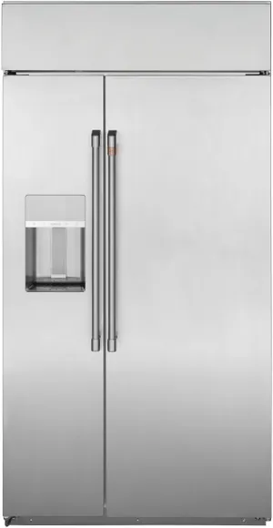 Front view of the Cafe CSB48YP2NS1 built-in side-by-side refrigerator