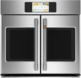 Front view of the Cafe CTS90FP2NS1 French door wall oven 