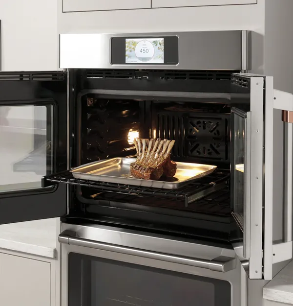 The Cafe Professional Series CTS90FP2NS1 oven featured with a rack of lamb 
