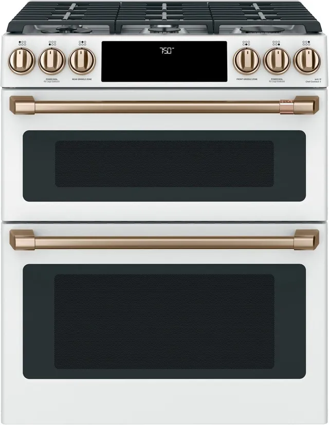 Café Matte White Slide In Double Oven Gas Range