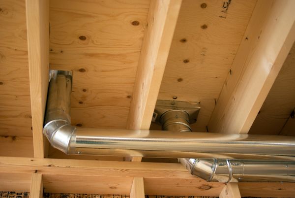A close-up of ceiling ductwork 