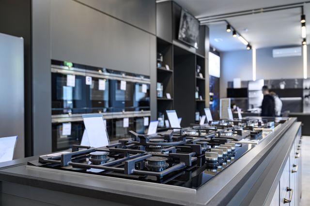 Front view of a showroom of rangetops