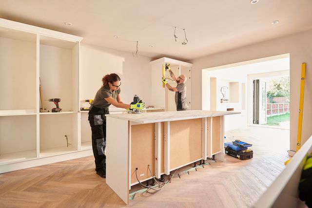 Front view of a kitchen being fully remodeled