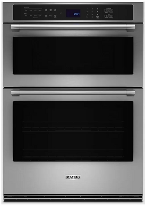 front view of the Maytag® 6.4 Cu. Ft. Fingerprint Resistant Stainless Steel Oven/Micro Combo Electric Wall Oven