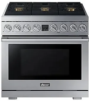 Front view of the Dacor DOP36T86GLS range 