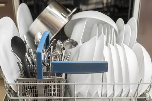 A crowded dishwasher 