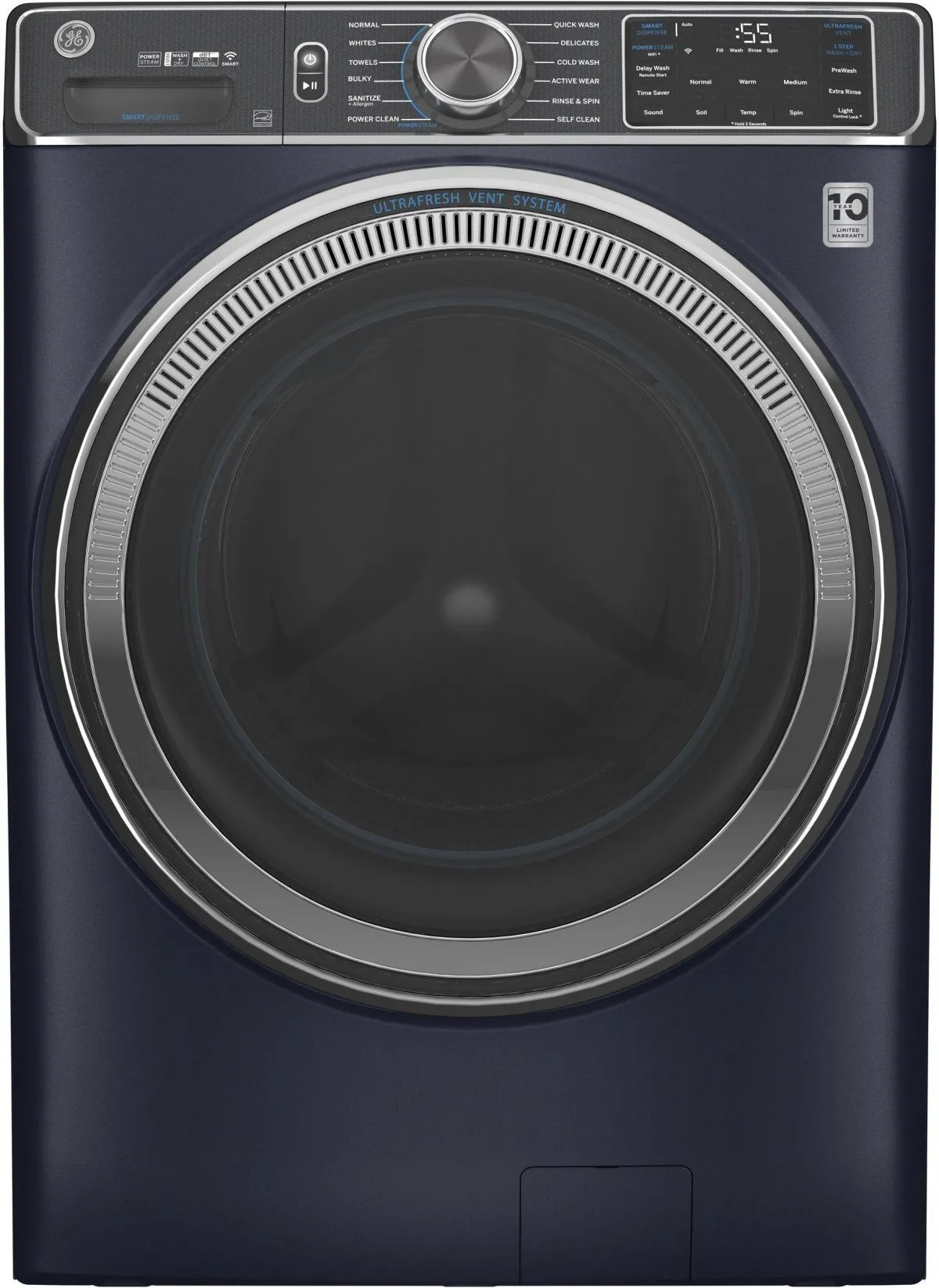 blue washer with silver accents