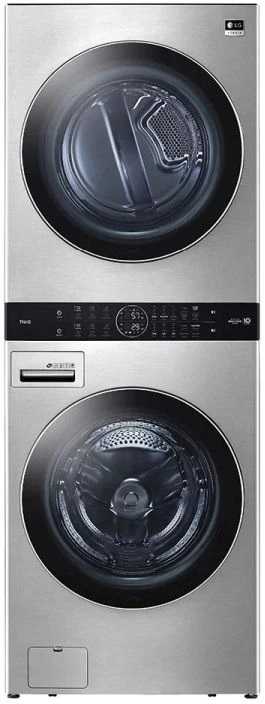 noble steel stacked washer and dryer with blue tinted windows