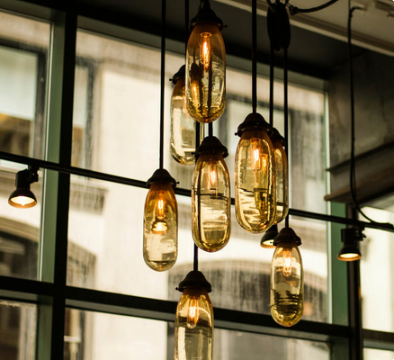 A close-up of industrial-style lighting