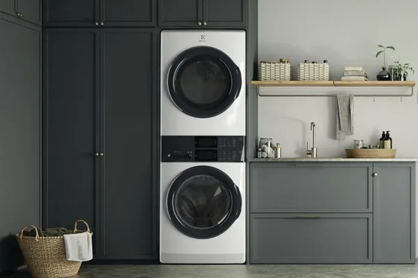 The Electrolux ELTG7300AW laundry center in a laundry room 
